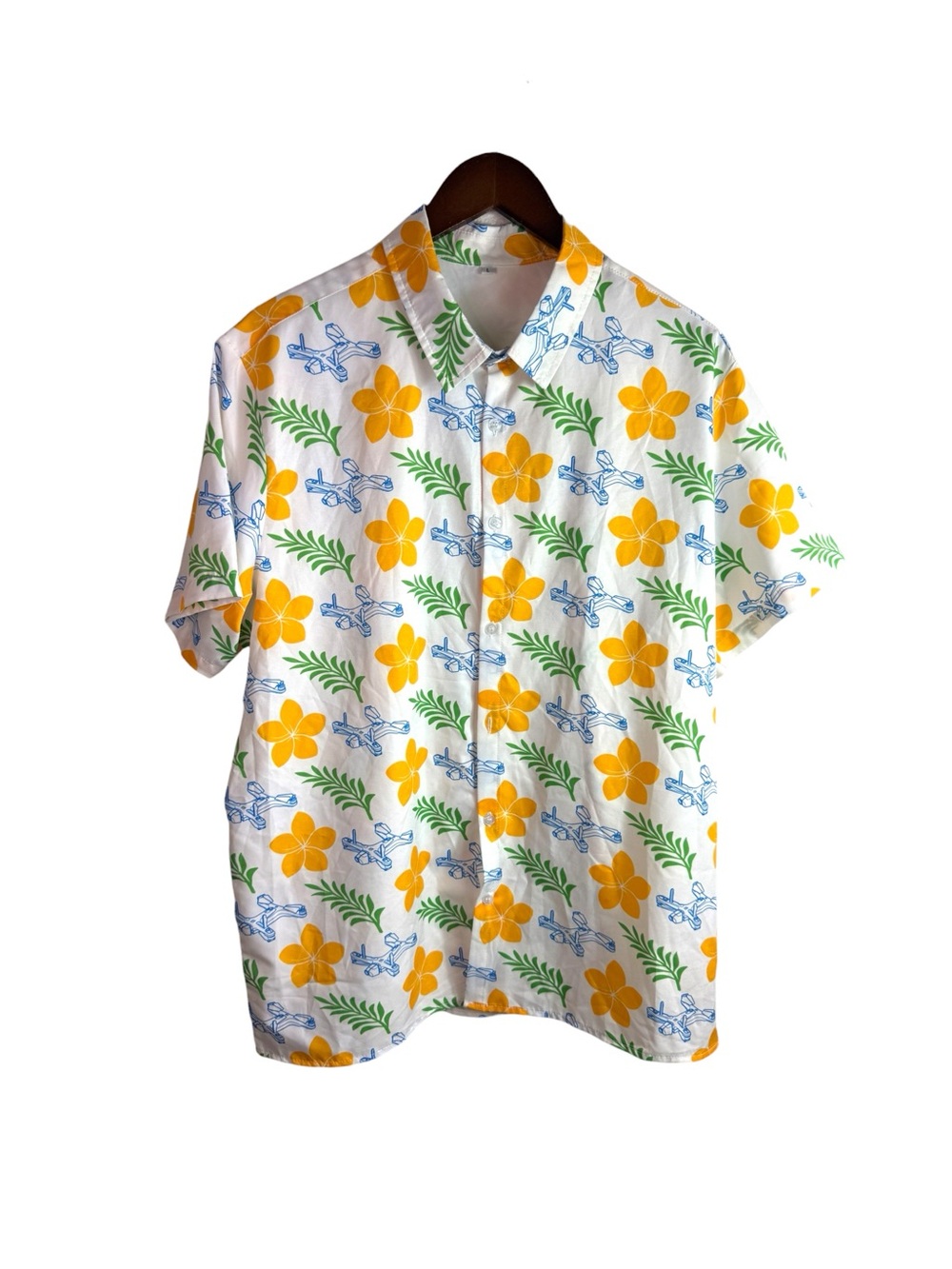 Hawaiian Shirt Drone Design large Button Flowers